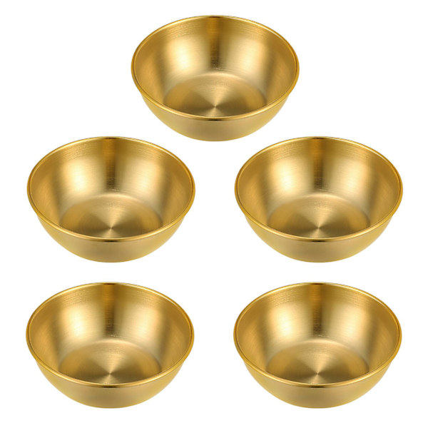 5 pakkede rustfrit stål krydderiskål, forretstallerken, krydderisauce tallerken, sojasauce tallerken (som vist på billedet)