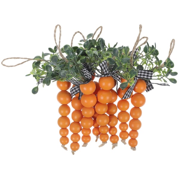 8 Morots Pärlor Påskfest Hängande Dekoration Trä Pärlor Girlang med Falska Löv och Snöre (13.50X2.00X2.00CM, Orange)