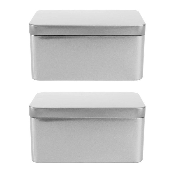 2 packs of household tea boxes, loose tea packaging boxes, rectangular tinplate storage boxes (13X8CM, silver)