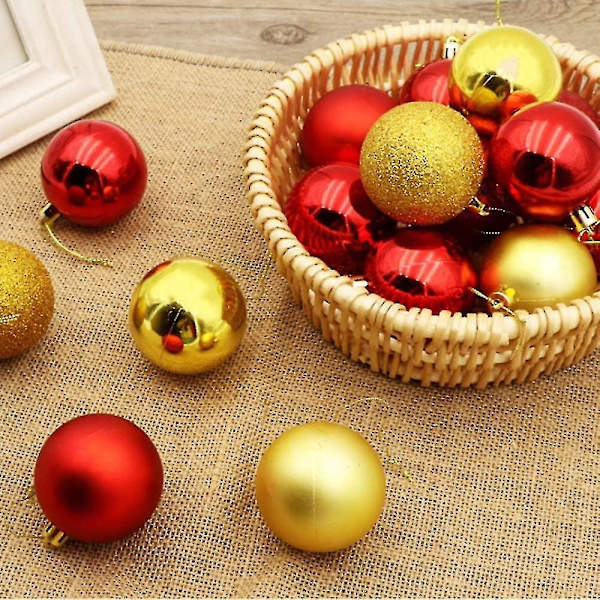 Gobesty 24-pack krossäkra julgranskulor hängande julgransprydnad (guld)