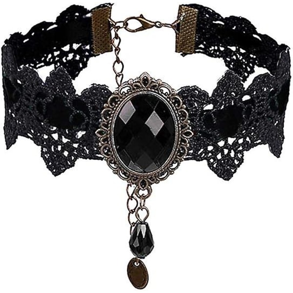 Vintage håndlavet blonder kongelig hof vampyr halskæde gotisk halskæde armbånd sort vedhæng kæde, syntetisk