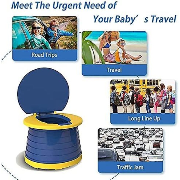 Sammenklappeligt børnetoilet, (blå) Børnetoiletsæde, bærbart babypottesæde, indendørs Udendørs Rejsepotte Babytræning med rejsetaske