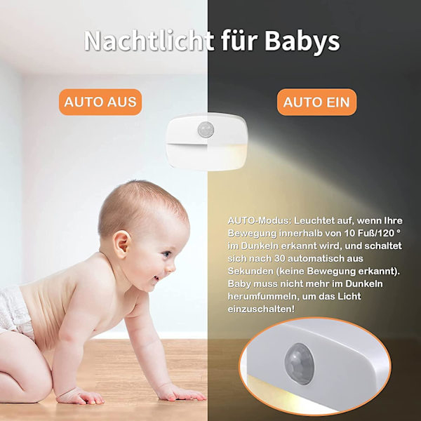 Nattlampa med rörelsesensor, 8 nattlampor, trappbelysning med batteri