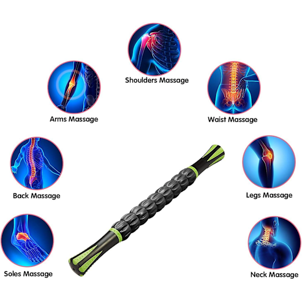 Massage Roller Muskelrulle Stang Ergonomiske Håndtag Ultra-bærbar Massager