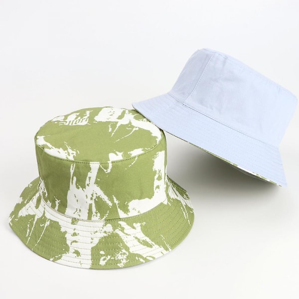 Kvinnors enfärgade hinkhatt sommar strand hinkhatt kvinnor vuxen unisex bomull hatt mors dag present till mamma och fru (grön+ljusblå)