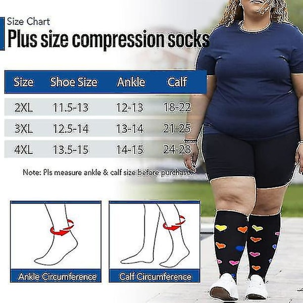4 par kompresjonsstrømper i plussstørrelse for kvinner og menn med bred legg 20-30 mmhg ekstra store støtte-strømper for sykepleiere sirkulasjon_K19（2XL-4 par）