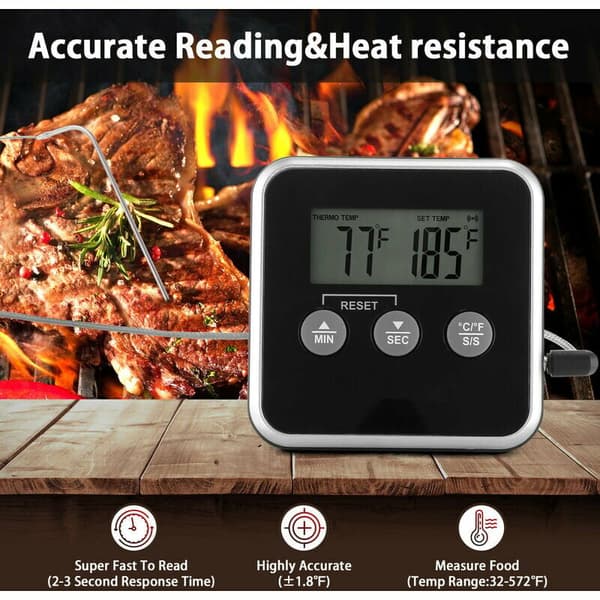 Digital kötttermometer för kök med stor display för rökning ugn kök snacks grilltermometer med timer och rostfri temperatursond