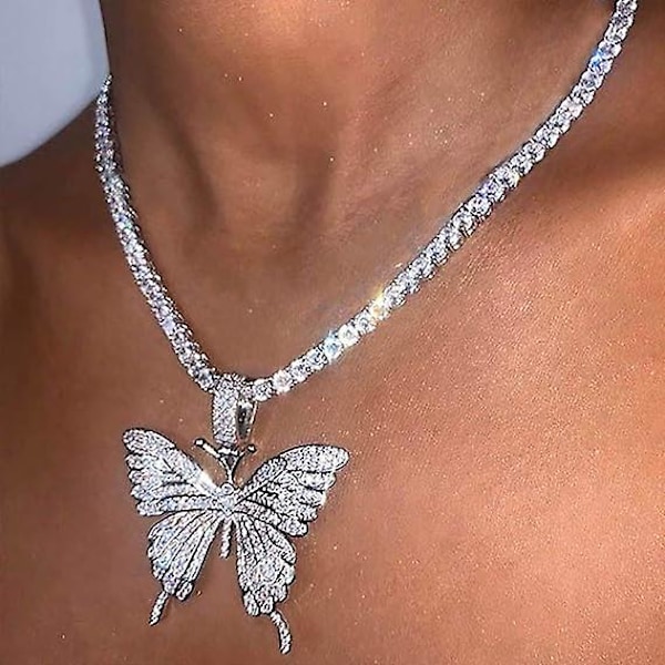Krystall sommerfugl choker halskjede rhinestone anheng halskjeder kjede glitrende sommerfugl smykker mote fest tilbehør for kvinner og jenter