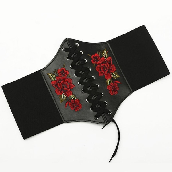 Exklusivt flickas ultrabreda elastiska midjebälte broderat bälte blomma broderade midjekläder accessoarer