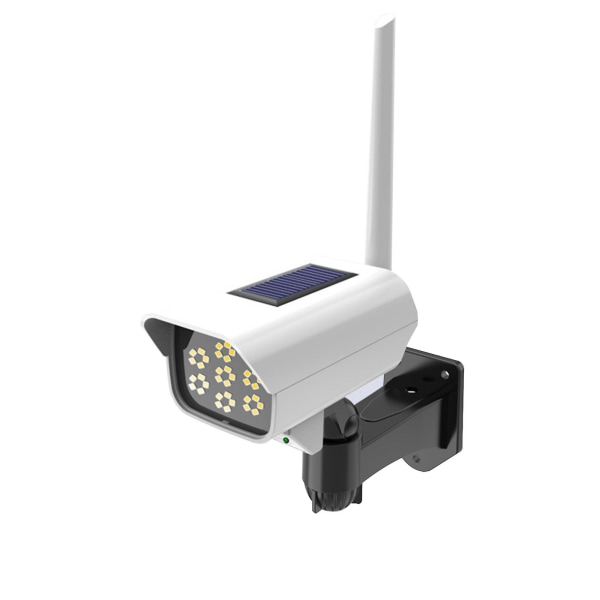 Soldriven mänsklig sensorsäkerhet falsk dummykamera med blinkande lysdiod utomhusbruk för trädgård och företag (Vit)