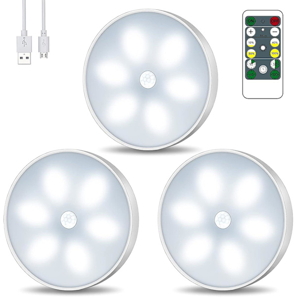 LED Natlampe Skab Lampe USB Genopladelig 3 Pakke Trådløse Natlamper med Touch Control og Fjernbetjening