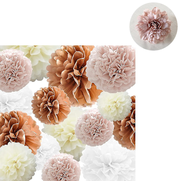 Silkespapper Pom Poms Pappersblomma 24st Dammig Rosa, Roséguld