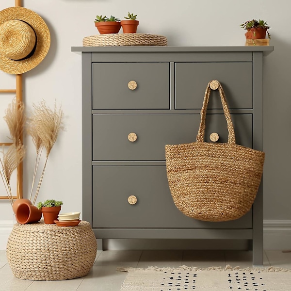 Rattan Möbelknoppar Set om 6 Bohemian Style Möbelknoppar för Köksluckor