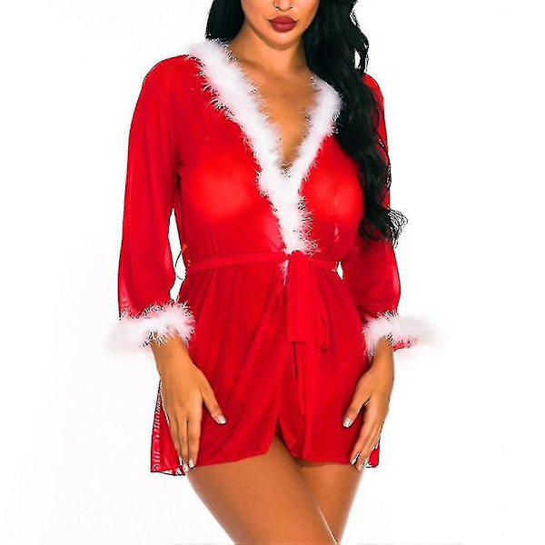 Julnattlinne Dam Sexig Underkläder Jultomte Babydoll Nattkläder Underkläder（S，）