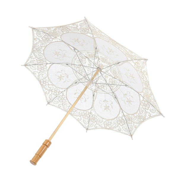 Toyvian pitsi sateenvarjo käsintehty morsius sateenvarjo puukahva valokuva sateenvarjo hääjuhliin (beige) kuten kuvassa näkyy)