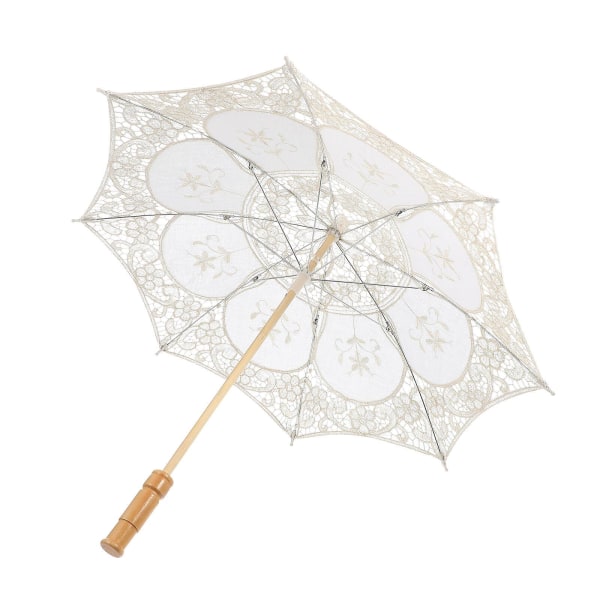 Toyvian pitsinen sateenvarjo käsintehty morsiamen sateenvarjo puinen kahva valokuvaus sateenvarjo hääjuhliin (beige) kuvan mukaisesti)
