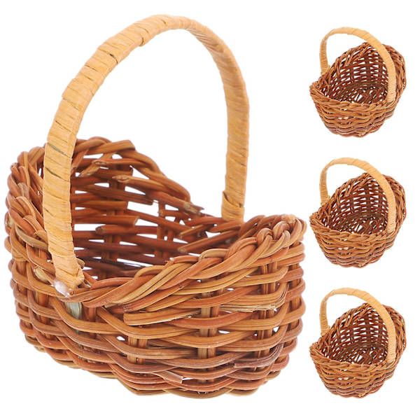 4-pack Mini Flätade Korgar Mikro Blomkorg Mini Picknickkorg Små Fest Behållare (7.5X7.5X5.5CM, som visas på bilden)