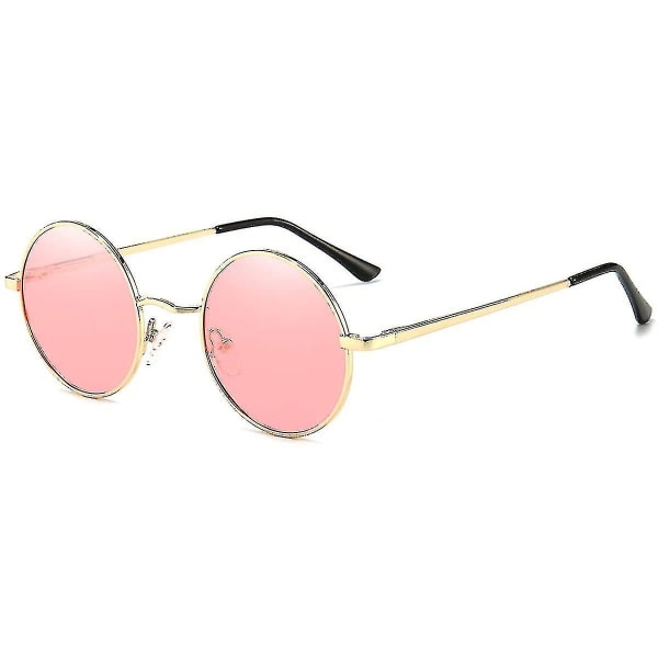 Vintage runda John Lennon polariserade solglasögon för män kvinnor Circle Hippie solglasögon（Red Ocean Lens guldram）
