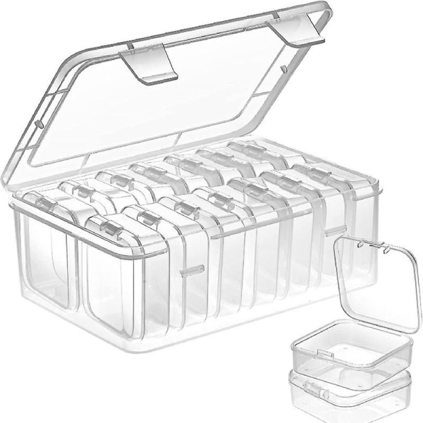 Liten perlebeholder, plastoppbevaringsboks Mini klar perleoppbevaringsbeholder, rektangulær klar boks med hengslet lokk