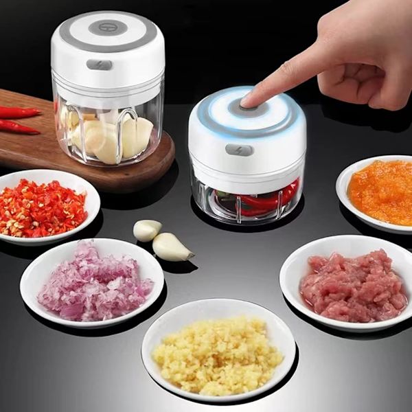 Mini Food Processor: Grøntsags-, Hvidløgs-, Kødhakker, Egnet til Babymad (250ML, Hvid)