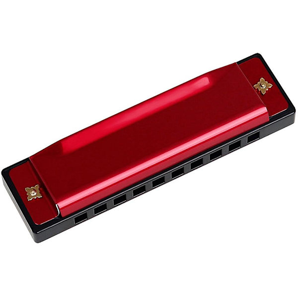 Begynderharmonika, harmonika til studerende, børneharmonika, børns 10-huls harmonika (10,4X2,8X2,1cm, rød)
