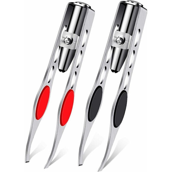 2 pincetter med LED-lampor Pincetter Makeup Pincetter Kvinnliga Precisionspincetter med lampor för ögonbrynshårborttagning Rostfritt stål Pincetter