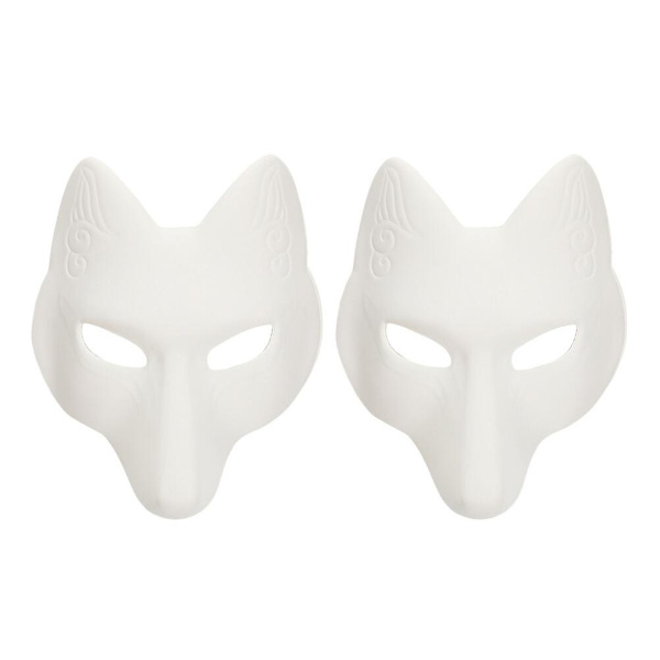 2-pak Ræv Cosplay Maske Tegneserie Maske Voksen Maskerade Festartikler (28X25cm, Hvid)