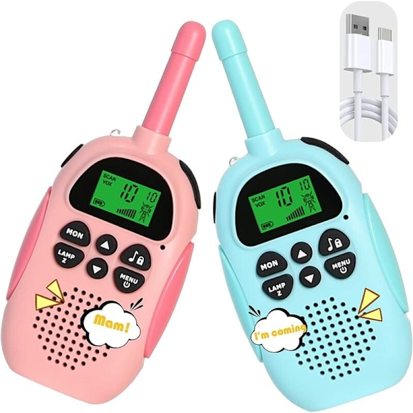 FlkwoH Laddningsbar Walkie Talkie för Barn, Utomhusleksaker för 3, 4, 5, 6, 7, 8 Åriga Pojkar och Flickor, Present till Flickor Pojkar (Blå och Rosa)
