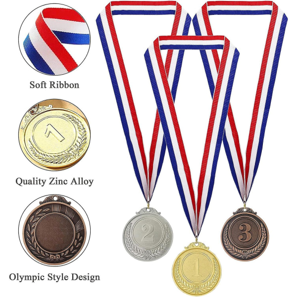 12 stk Børnemedaljer, Metalmedalje Guld Sølv Bronzemedalje Børn Voksen Sports Dagspræmier, Gymnastikkonkurrence, Partyfavorit