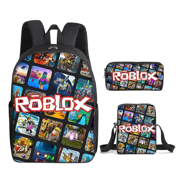 Roblox Skoletaske Tredelt sæt Roblox Spil Omkring Middle School Elever Rygsæk Satchel Pencil Bag
