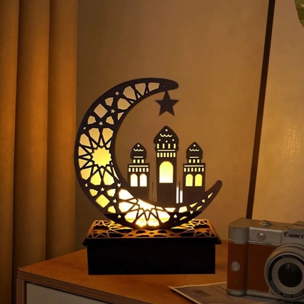 Eid Mubarakin yövalo LED Ramadhan -koristelamppu Puinen askartelulamppu Muslim Islam Puinen LED-lamppu