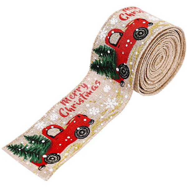 Klassisk julbanderoll Julgranband Girlang Båge DIY Tyg Virvelband Juteband med trådkantad present (Tawny 5M)