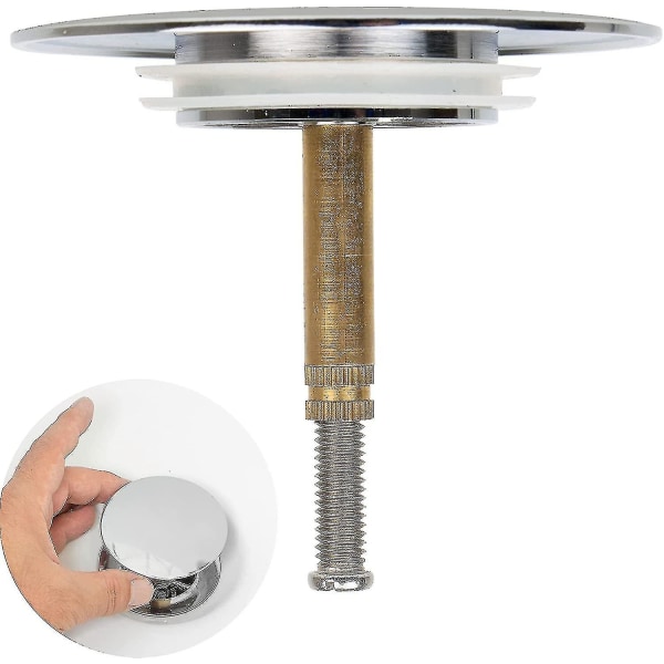 Badekarpropp, 70 mm, med dobbel tetning, høydejusterbar, universell badekarpropp, vaskeventil, herdet messing med kromfinish