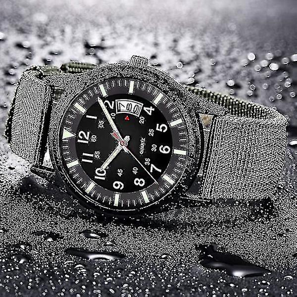 Herrarmé Tactical Field Sports Analog Klocka, Arbetsklocka, Vattentät, Utomhus Casual Quartz Klocka Herr, Grön, Armband-xmd