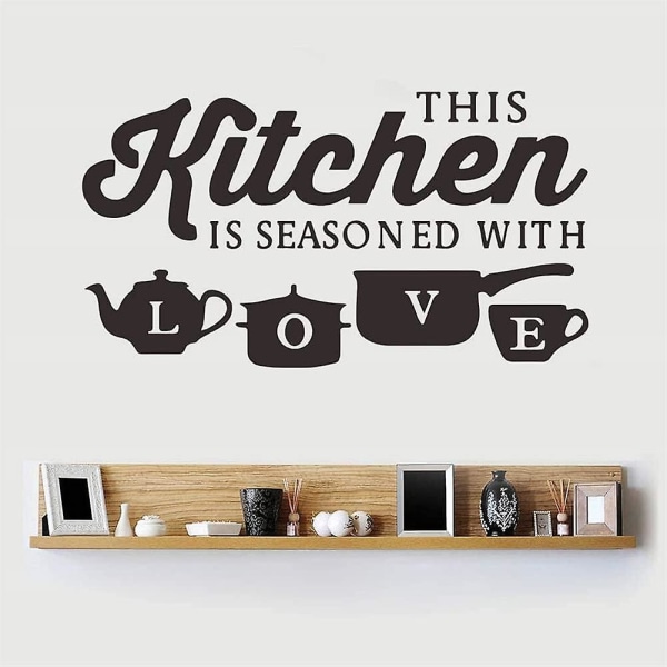 Dette køkken er krydret med kærlighed vægklistermærker Køkken dekoration vægdekorationer Inspiration citater Vinyl vægkunst vægmaleri Hjem dekoration