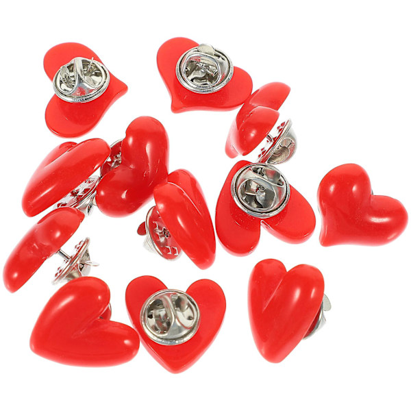 12 stk. røde hjerteformede reversnåle Valentinsdag broche gaver små hjerteformede reversnåle smykkegaver (1.90X1.90X1.00CM, rød)