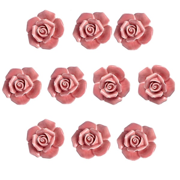10 st Keramiska Vintage Blommor Dörrknoppar Handtag Låda Kök + Skruvar (rosa)（rosa）