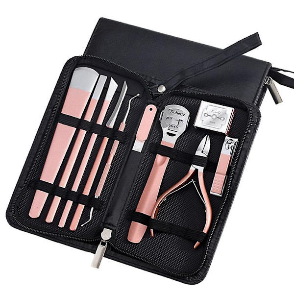 10-delad professionell nagelklippare pedikyrsaxset (rosa)