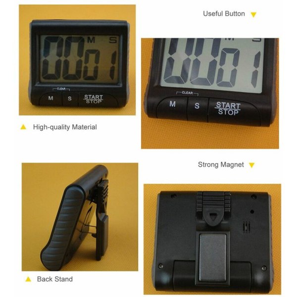Digital kökstimer med stark magnetisk hållare, hängande hål, högt larm, stor LCD-skärm, matlagningstimer, klocka för tidshantering, träning, matlagning