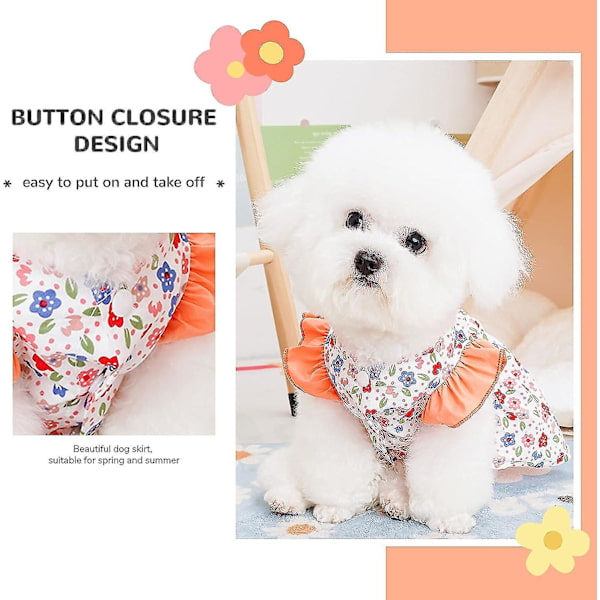 Hundklänning, valpblommig prinsessklänning, tunn söt husdjur sommarkläder kläder söt blommig hundprinsessklänning（2XL，orange）