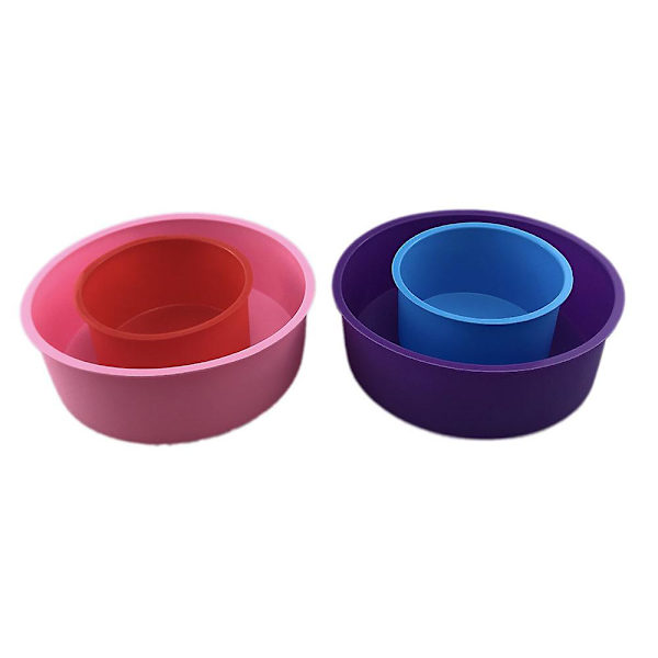 Tum (röd + blå) + 15 cm (rosa + lila) rund silikonform för kakor | Kakform