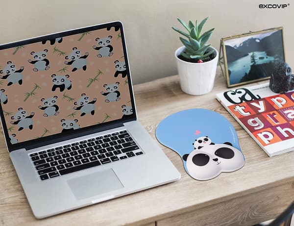 Gel musematte med håndleddsstøtte, ergonomisk musematte for spill med melkeklut (panda)
