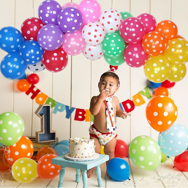 Polka Dot-ballonger, 12-tums latexballonger, blandade färger, perfekta för dekoration av födelsedagsfester, julfester och festtillbehör (färgblandning)