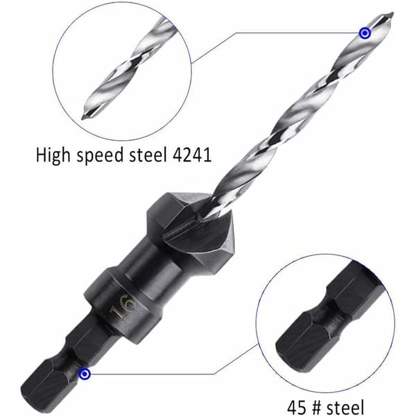 Full Clearance Countersink Cutter, 4pcs Hex Countersink Bits med liten skiftnyckel, trä Countersink Countersink för trä eller plastpaneler