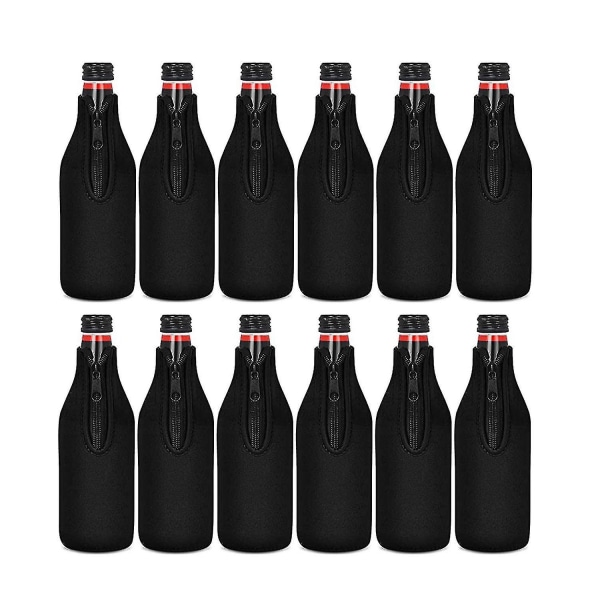 Erittäin paksut olutpullon jäähdytinholkit - 12 pakkauksen neopreenieristetyt hihansuojukset pitämään juomat kylminä (musta)