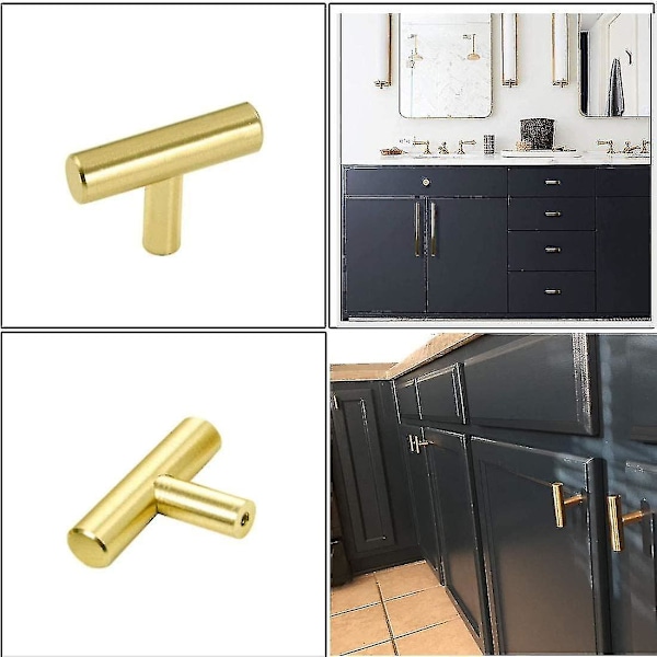 10 st knoppar för lådor, enhåls skåp handtag och knoppar guld T-bar köksskåpsdörrhandtag borstat