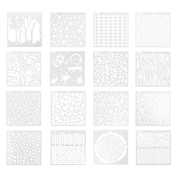 16 stykker polyesterfilm skabelonpapir DIY maleskabelonform DIY skabelon håndværk skabelon malelærred (0,1X15X15CM, hvid)