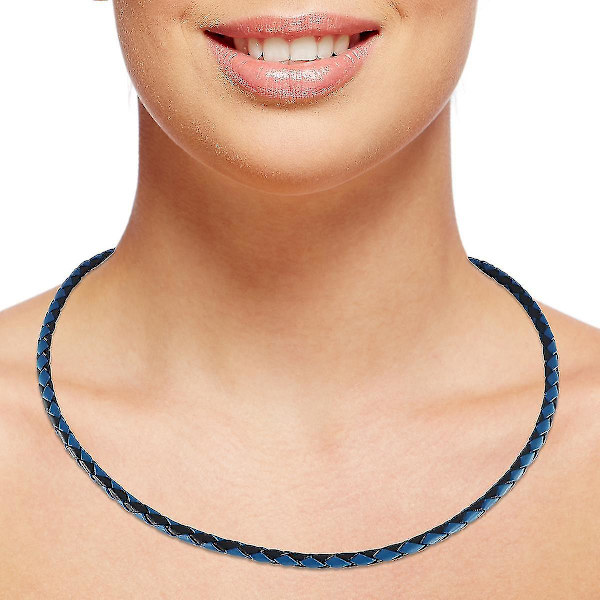 Läderhalsband i läder 4 mm Herr Halsband Svart / Blå 17-100 Cm La（18 cm）