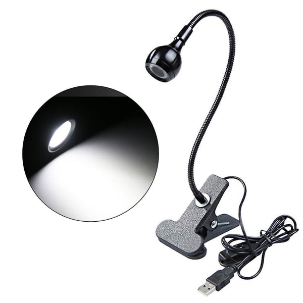 USB clip-on skrivebordslampe med fleksibel hals og genopladeligt batteri - Energibesparende LED bordlampe til læsning/arbejde (sort) (hvidt lys, sort)