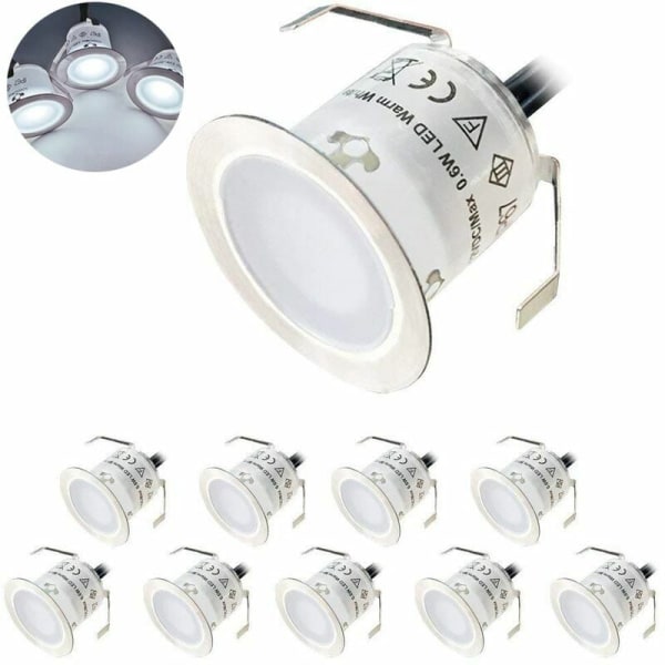10-Pack Mini LED utomhusspotlights IP67 Vattentät Dagsljus Vit 4500K Golvlampa 32mm 0,6W DC 12V för Däcksväg Trä Pooltrappa